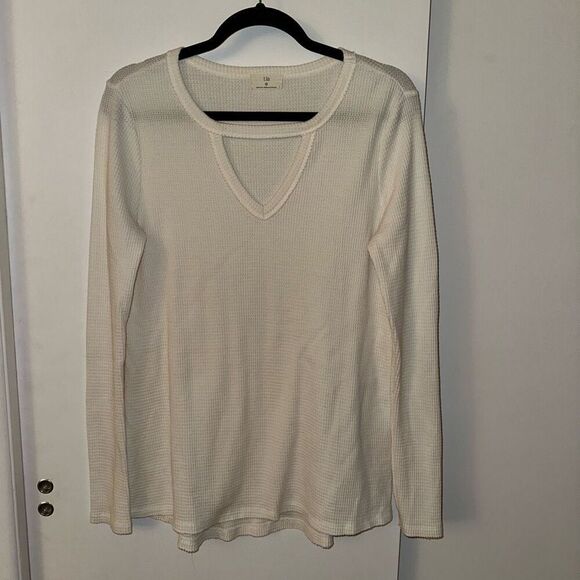 Anthropologie T.La Cream White Keyhole Thermal Waffle Long Sleeve XS EUC - Picture 1 of 11